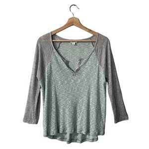 Splendid Raglan Tee Size XS Knit Blue Gray Heathered Top Notch V  STU17319RO